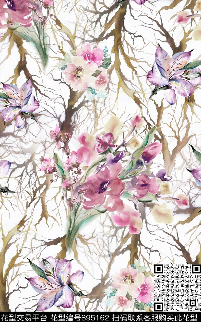 花卉纹理抽象数码印花华亿平台下载（图片编号: 895162） - 瓦栏（Walan）