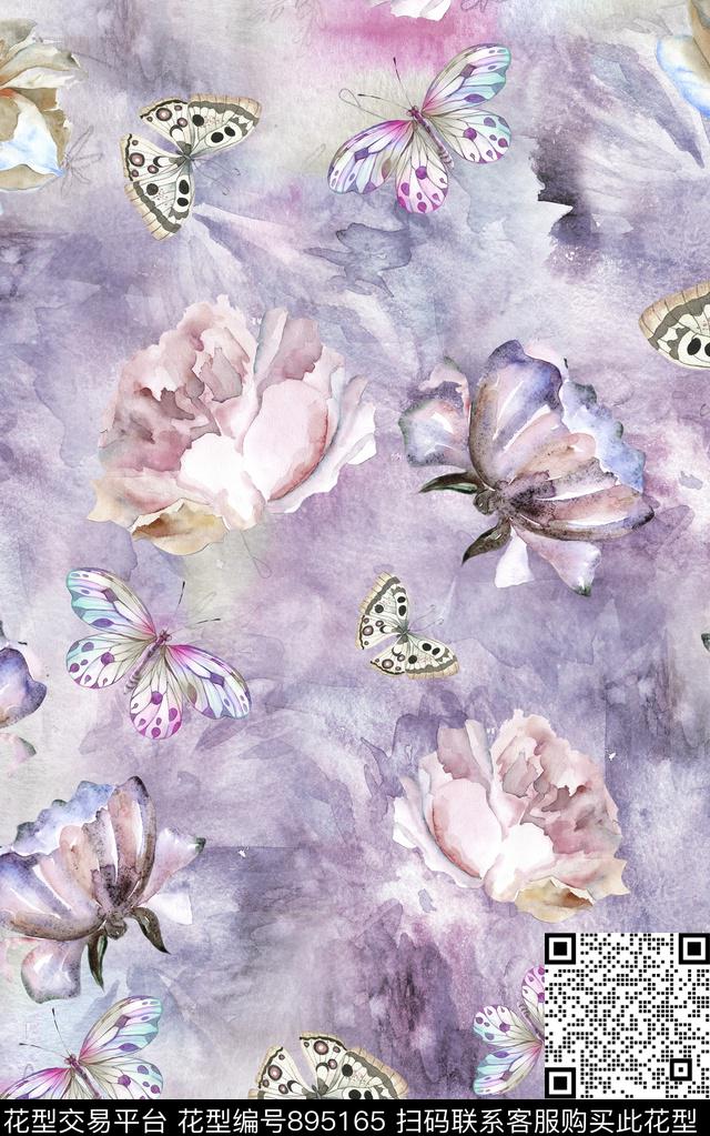 几何抽象蝴蝶数码印花华亿平台下载（图片编号: 895165） - 瓦栏（Walan）