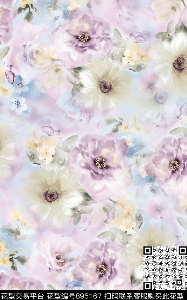 抽象花卉纹理数码印花华亿平台下载（图片编号: 895167） - 瓦栏（Walan）