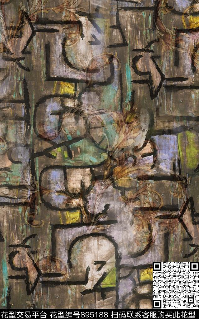 抽象纹理几何数码印花华亿平台下载（图片编号: 895188） - 瓦栏（Walan）