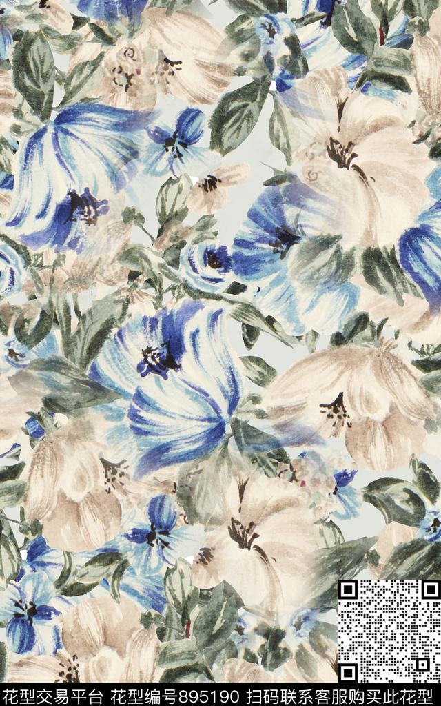花卉花朵纹理数码印花华亿平台下载（图片编号: 895190） - 瓦栏（Walan）