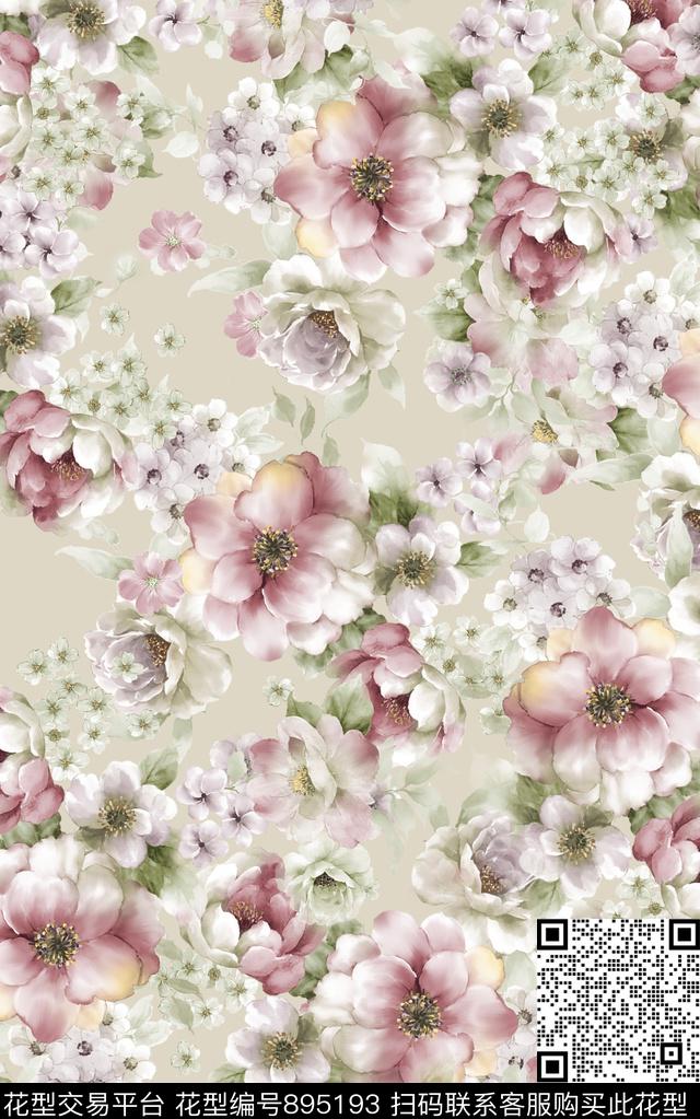 花卉花朵纹理数码印花华亿平台下载（图片编号: 895193） - 瓦栏（Walan）