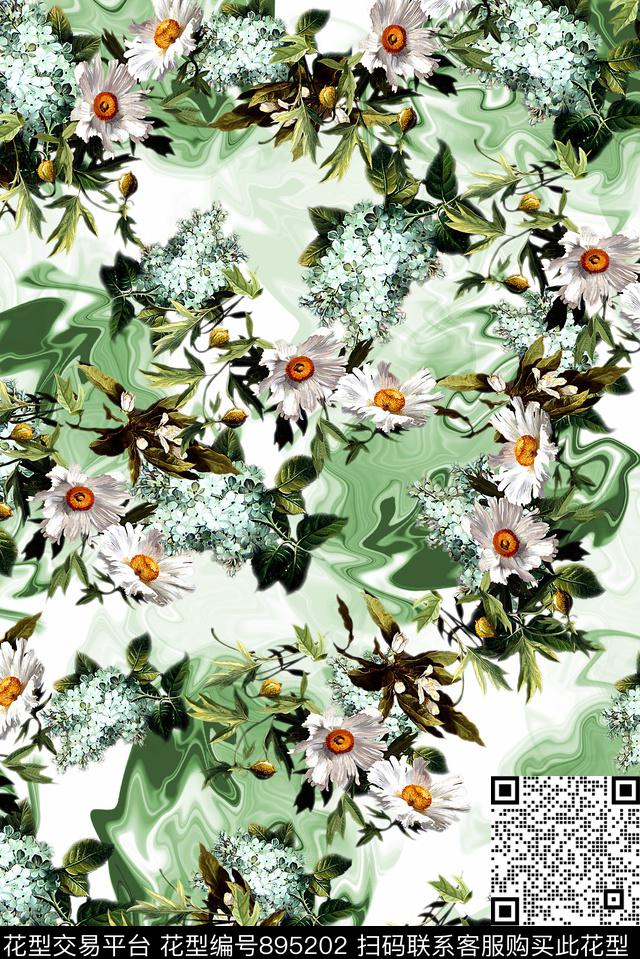 花朵中国风女装数码印花华亿平台下载（图片编号: 895202） - 瓦栏（Walan）