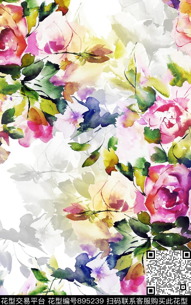 乱花油画花花卉数码印花华亿平台下载（图片编号: 895239） - 瓦栏（Walan）