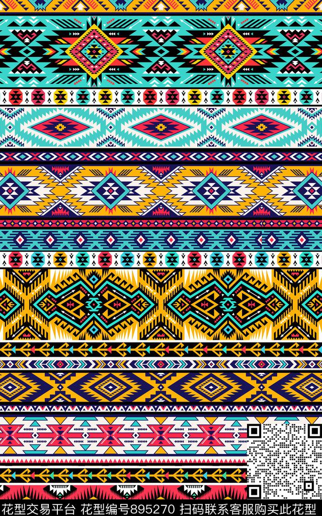 民族风几何条纹数码印花华亿平台下载（图片编号: 895270） - 瓦栏（Walan）