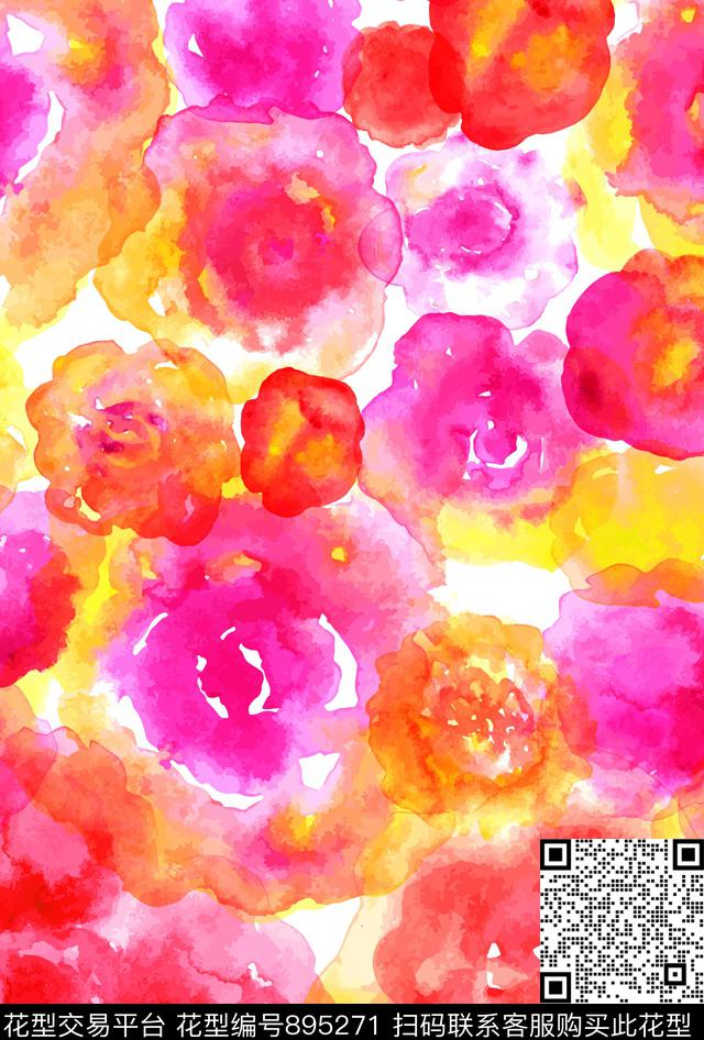 水彩花卉抽象传统印花华亿平台下载（图片编号: 895271） - 瓦栏（Walan）