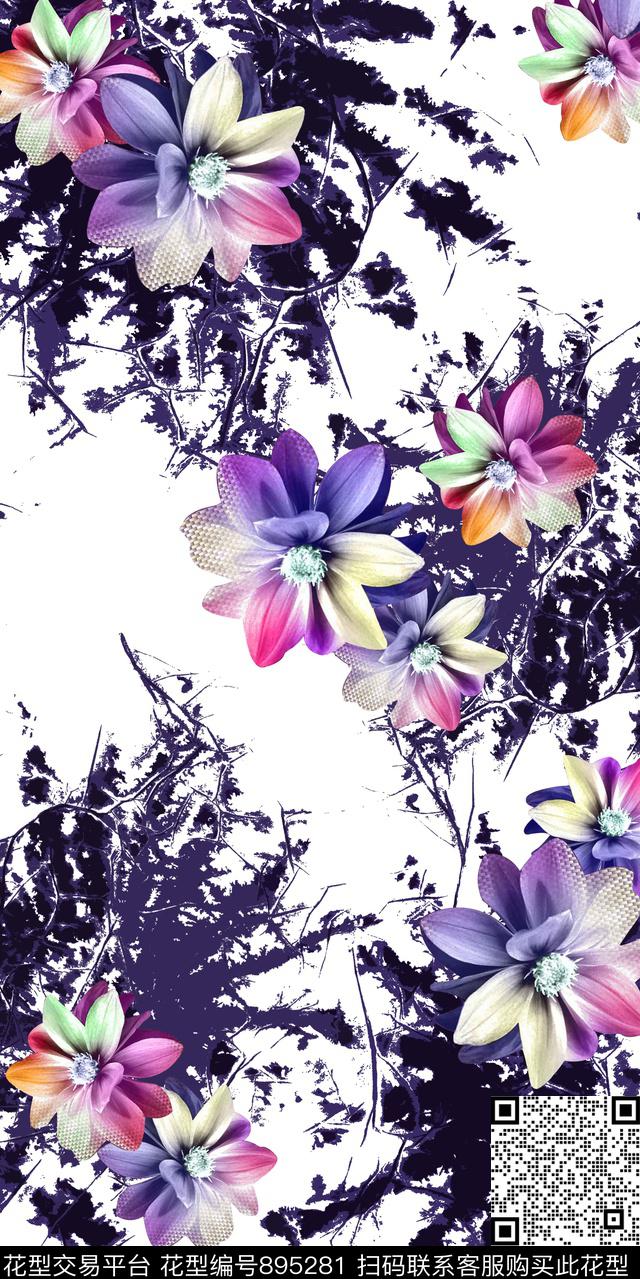 数码花卉抽象数码印花华亿平台下载（图片编号: 895281） - 瓦栏（Walan）