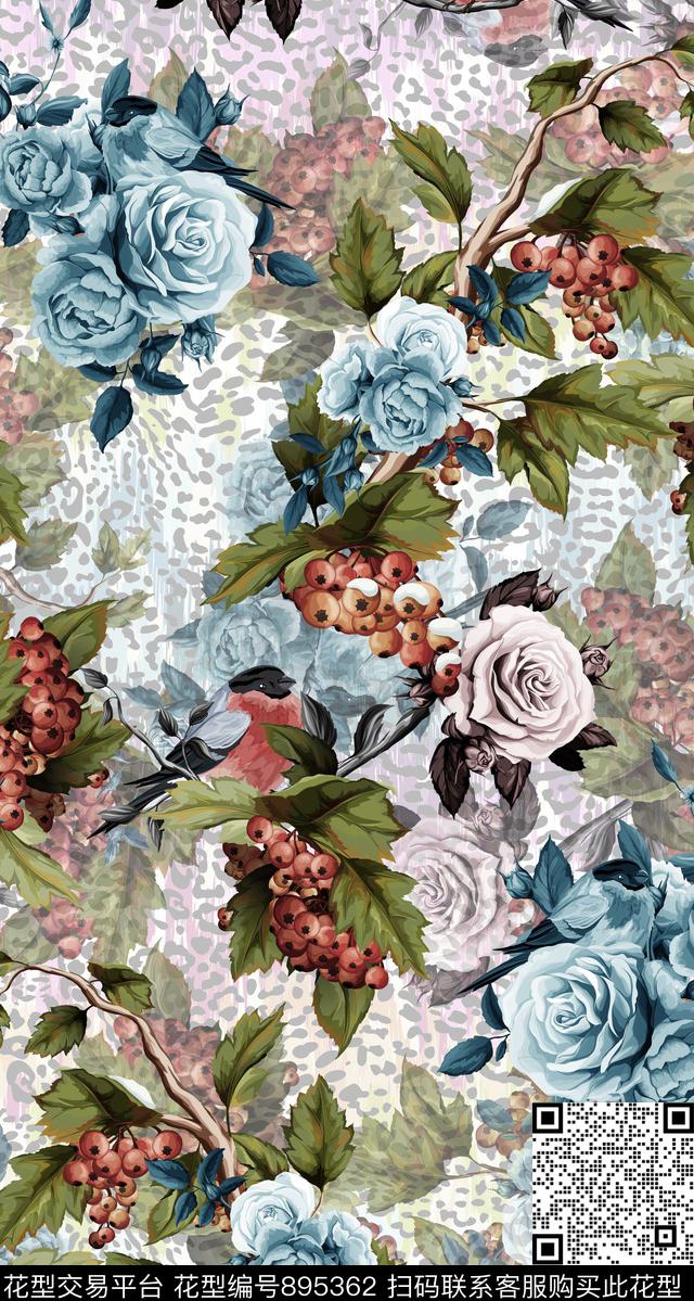 花卉趣味创意数码印花华亿平台下载（图片编号: 895362） - 瓦栏（Walan）
