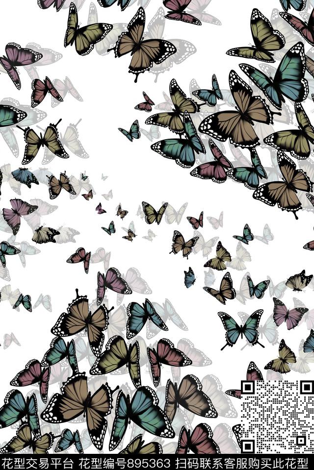 创意蝴蝶趣味数码印花华亿平台下载（图片编号: 895363） - 瓦栏（Walan）