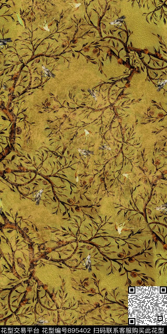 花卉枝丫数码数码印花华亿平台下载（图片编号: 895402） - 瓦栏（Walan）