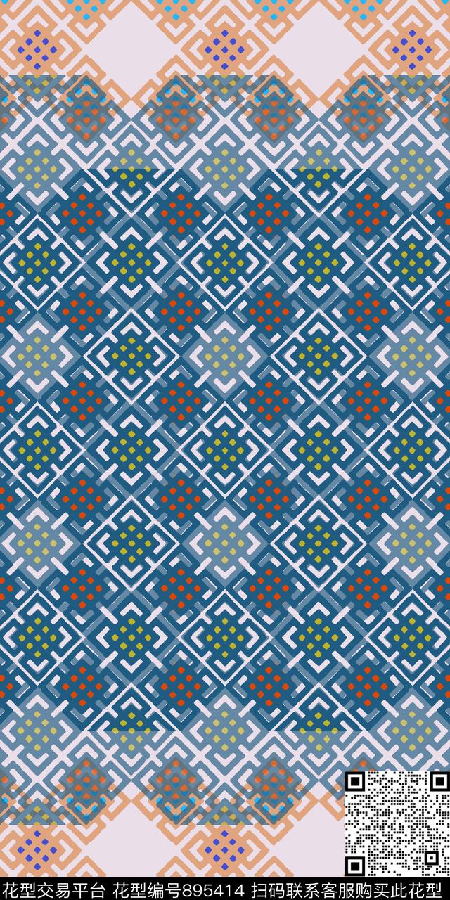 丝巾围巾秀场民族风图案方块花边传统印花华亿平台下载（图片编号: 895414） - 瓦栏（Walan）