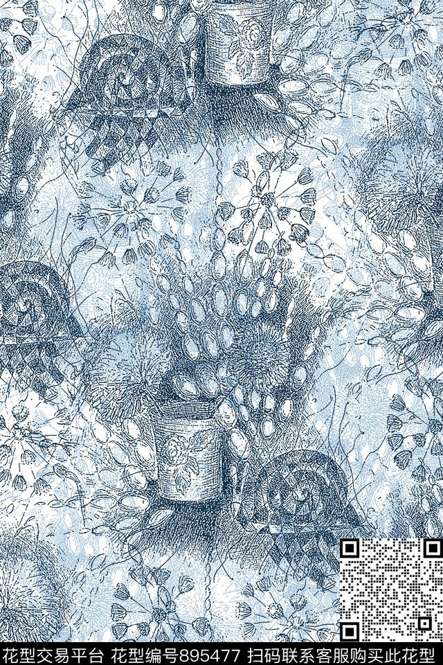 抽象纹理肌理纹理花卉传统印花华亿平台下载（图片编号: 895477） - 瓦栏（Walan）