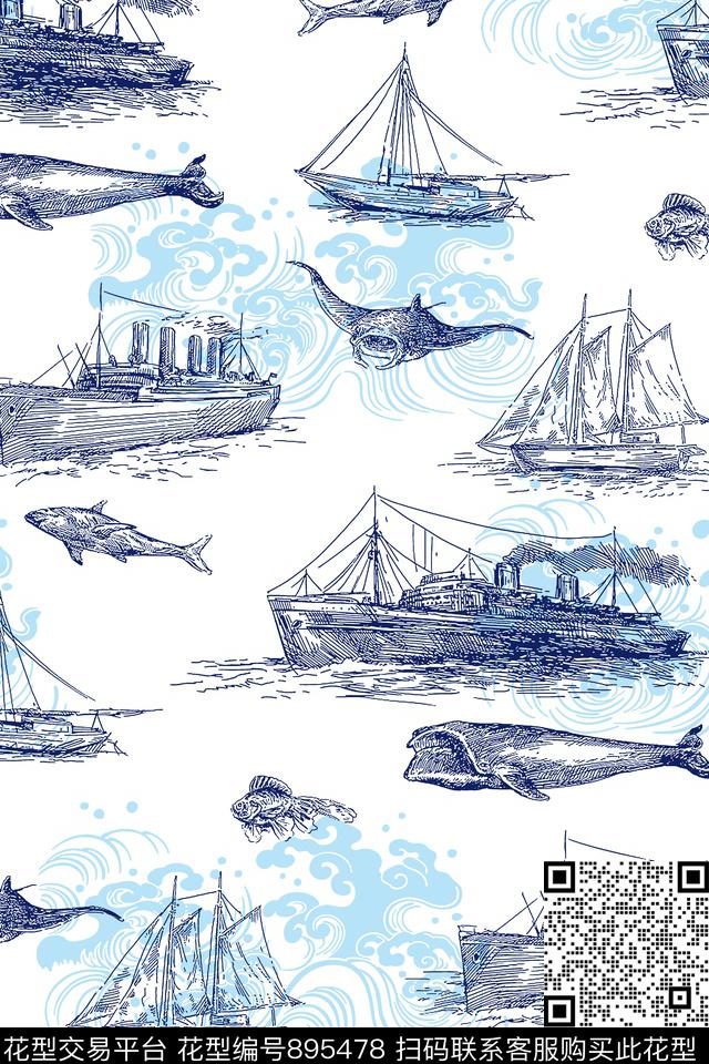 航海风船鱼传统印花华亿平台下载（图片编号: 895478） - 瓦栏（Walan）