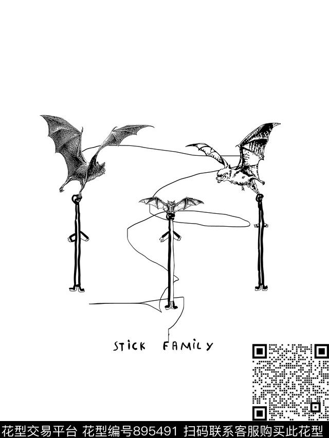 蝙蝠线条抽象传统印花华亿平台下载（图片编号: 895491） - 瓦栏（Walan）