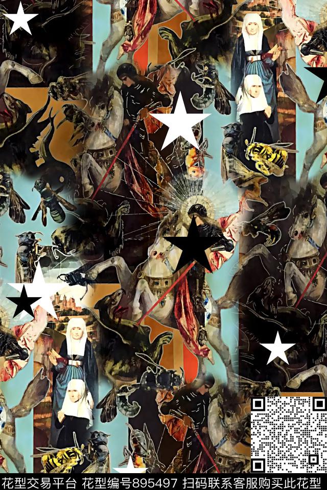 抽象纹理复古教堂马数码印花华亿平台下载（图片编号: 895497） - 瓦栏（Walan）