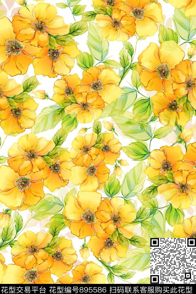 大花花朵花卉数码印花华亿平台下载（图片编号: 895586） - 瓦栏（Walan）