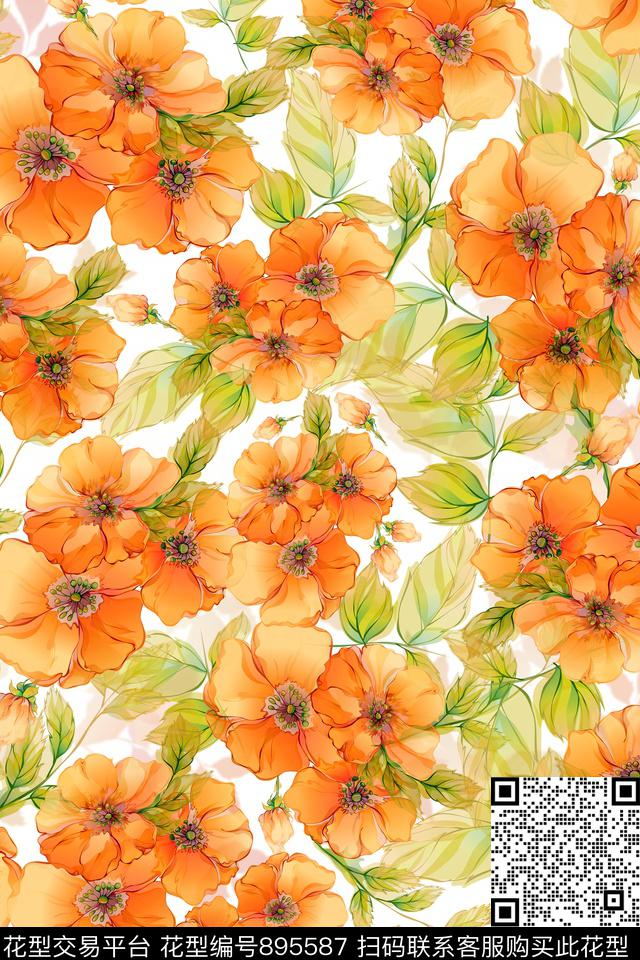 大花花朵花卉数码印花华亿平台下载（图片编号: 895587） - 瓦栏（Walan）