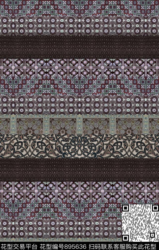 抽象民族风几何数码印花华亿平台下载（图片编号: 895636） - 瓦栏（Walan）