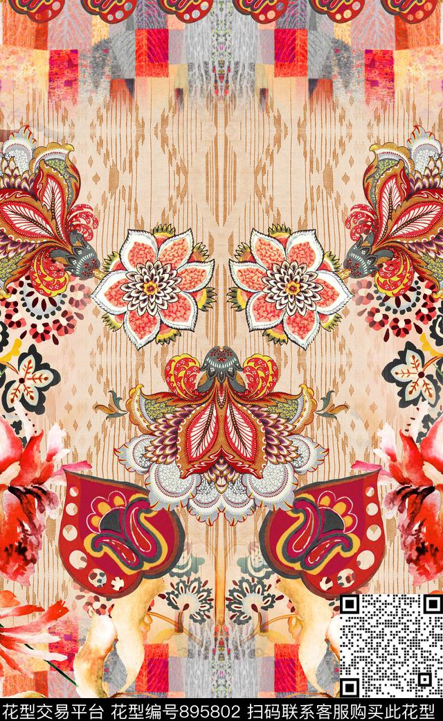 欧式波西米亚民族风数码印花华亿平台下载（图片编号: 895802） - 瓦栏（Walan）