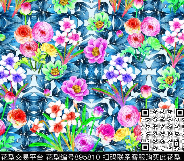 牡丹大花花卉数码印花华亿平台下载（图片编号: 895810） - 瓦栏（Walan）