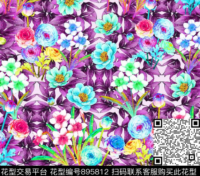 牡丹大花花卉数码印花华亿平台下载（图片编号: 895812） - 瓦栏（Walan）