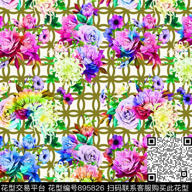 牡丹大花花卉数码印花华亿平台下载（图片编号: 895826） - 瓦栏（Walan）