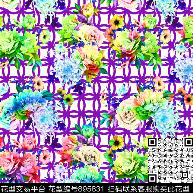 牡丹大花花卉数码印花华亿平台下载（图片编号: 895831） - 瓦栏（Walan）