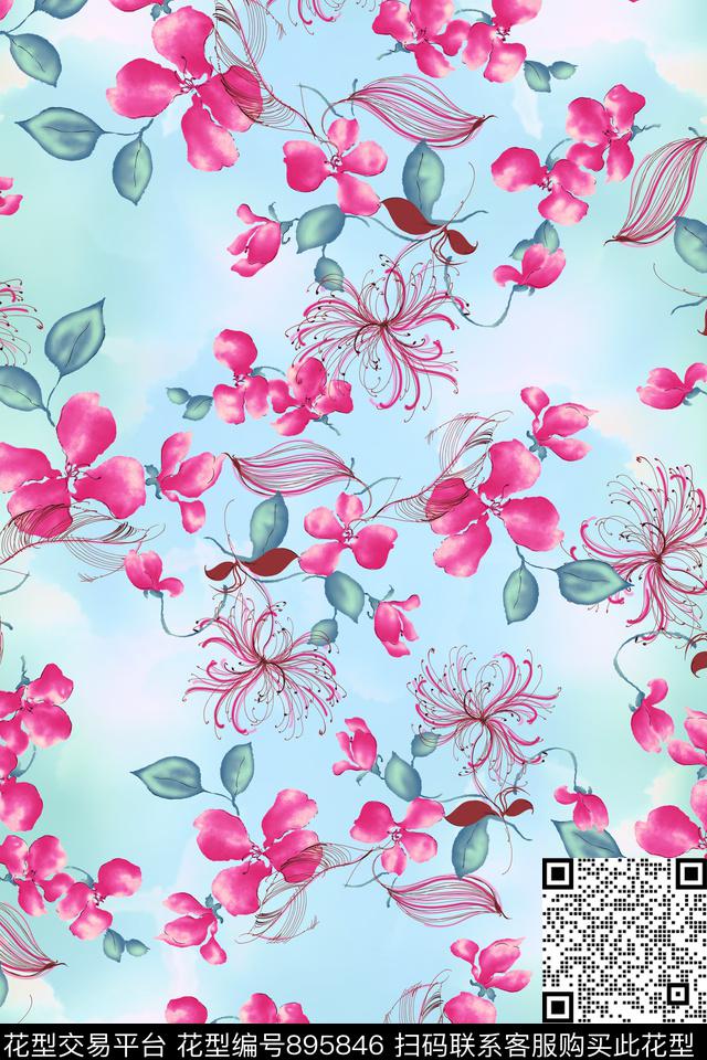 小碎花花朵花卉数码印花华亿平台下载（图片编号: 895846） - 瓦栏（Walan）