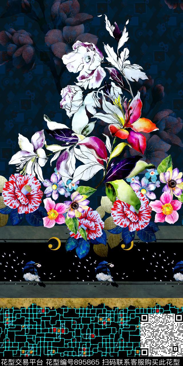 时尚花卉年轻时尚数码印花华亿平台下载（图片编号: 895865） - 瓦栏（Walan）
