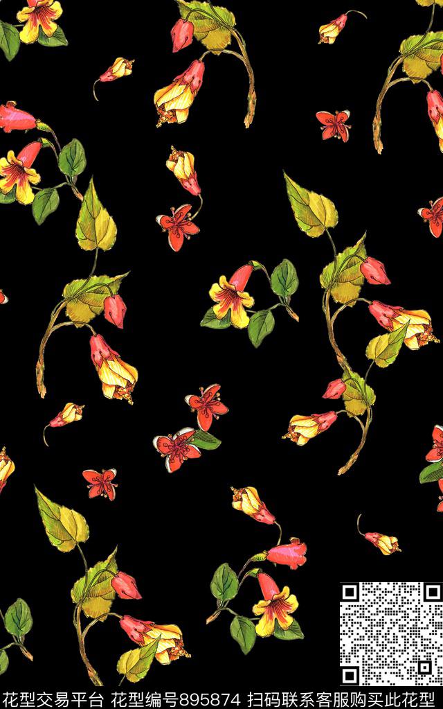 花朵小碎花花卉数码印花华亿平台下载（图片编号: 895874） - 瓦栏（Walan）