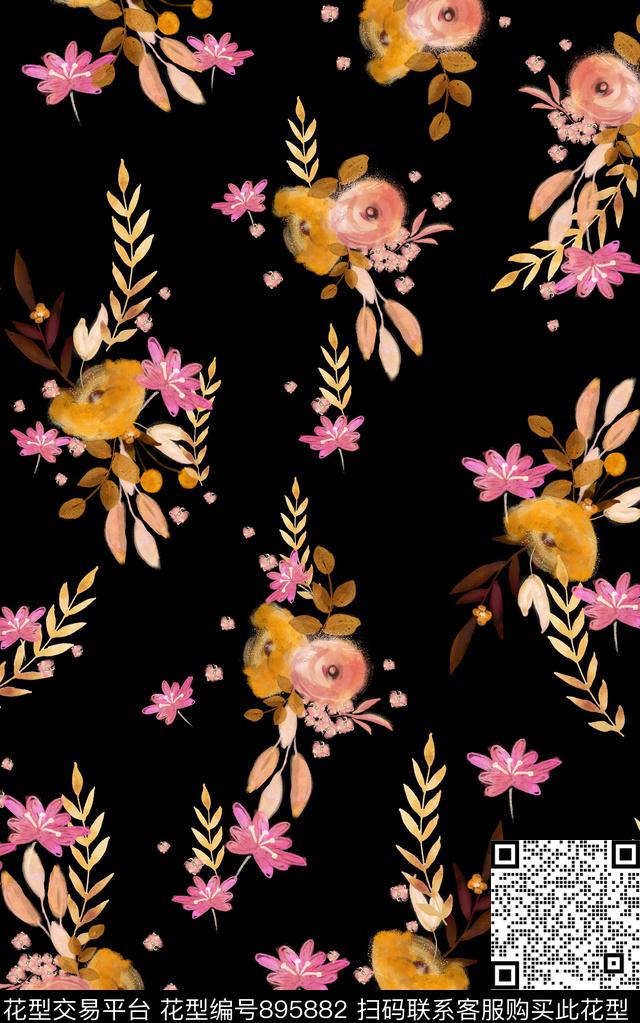 花朵小碎花花卉数码印花华亿平台下载（图片编号: 895882） - 瓦栏（Walan）