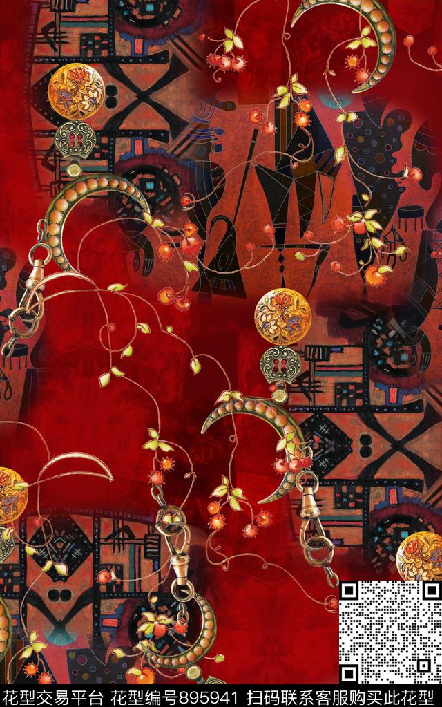 民族风波西米亚复古数码印花华亿平台下载（图片编号: 895941） - 瓦栏（Walan）