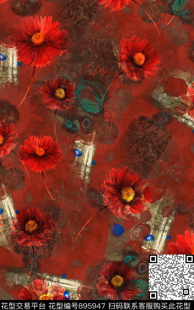 花朵民族风中国风数码印花华亿平台下载（图片编号: 895947） - 瓦栏（Walan）