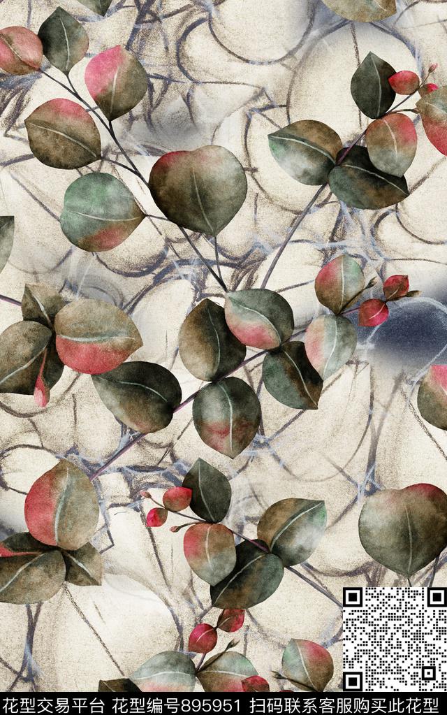 花朵花卉叶子数码印花华亿平台下载（图片编号: 895951） - 瓦栏（Walan）