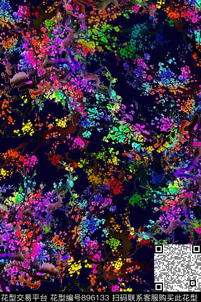 梅花中国风炫彩数码印花华亿平台下载（图片编号: 896133） - 瓦栏（Walan）