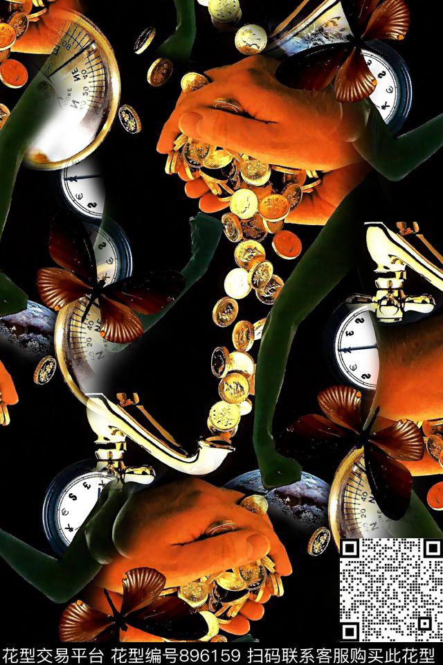 复古钱币钟数码印花华亿平台下载（图片编号: 896159） - 瓦栏（Walan）