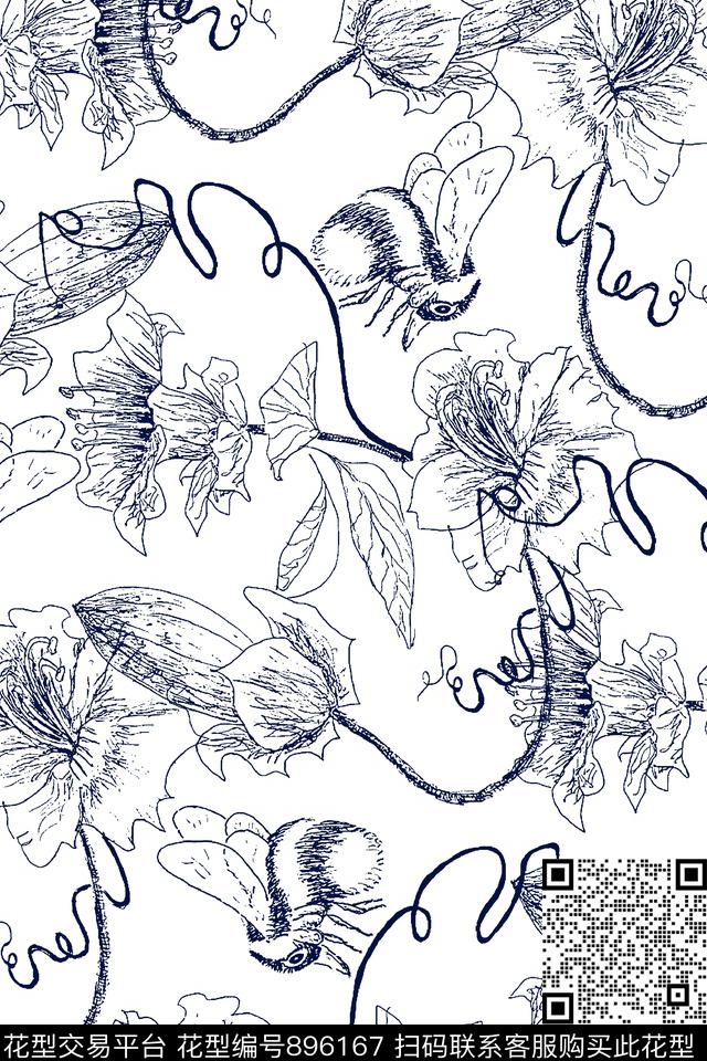 抽象花卉抽象男装昆虫传统印花华亿平台下载（图片编号: 896167） - 瓦栏（Walan）