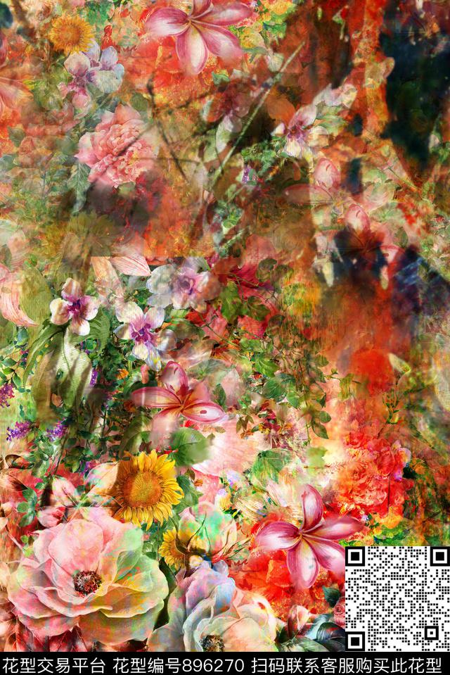 花卉大花定位花数码印花华亿平台下载（图片编号: 896270） - 瓦栏（Walan）