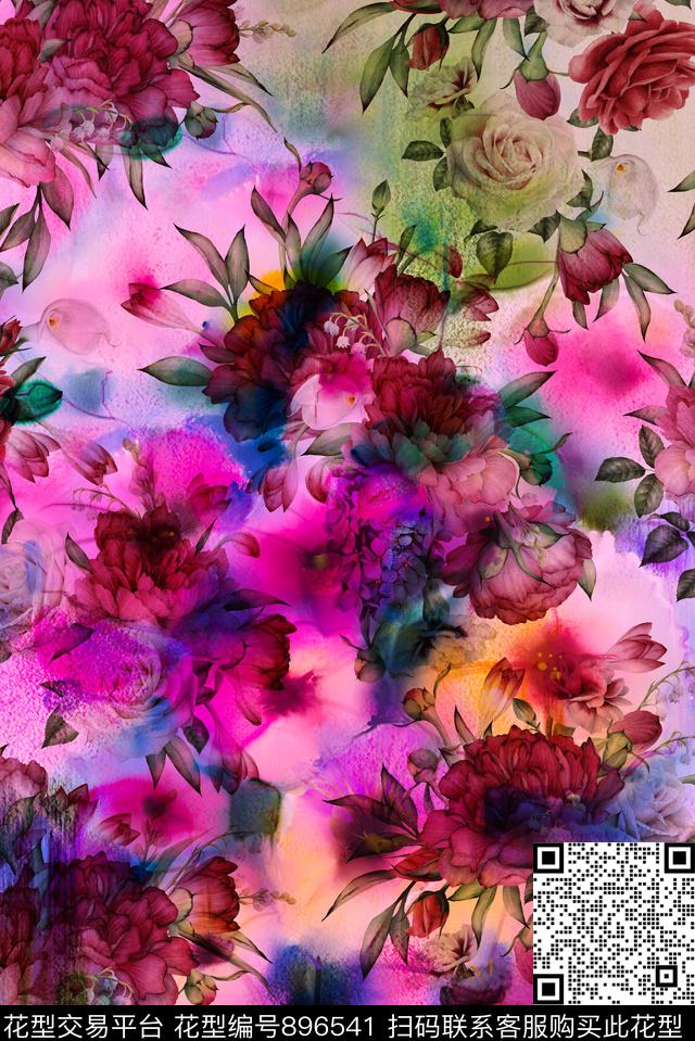 花卉大花中国风数码印花华亿平台下载（图片编号: 896541） - 瓦栏（Walan）