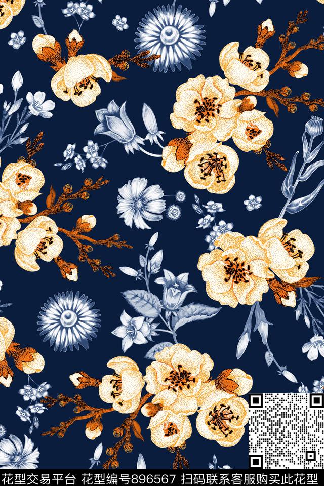 花卉抽象花卉线条花卉数码印花华亿平台下载（图片编号: 896567） - 瓦栏（Walan）