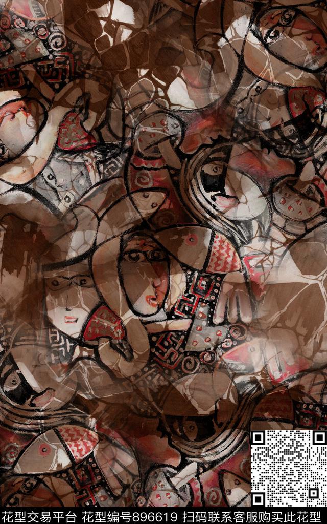 纹理抽象民族风数码印花华亿平台下载（图片编号: 896619） - 瓦栏（Walan）