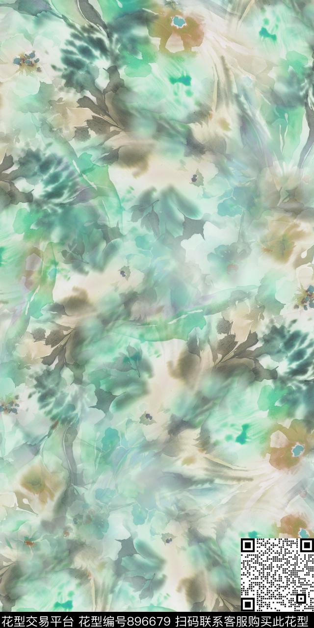 手绘花卉抽象复古数码印花华亿平台下载（图片编号: 896679） - 瓦栏（Walan）