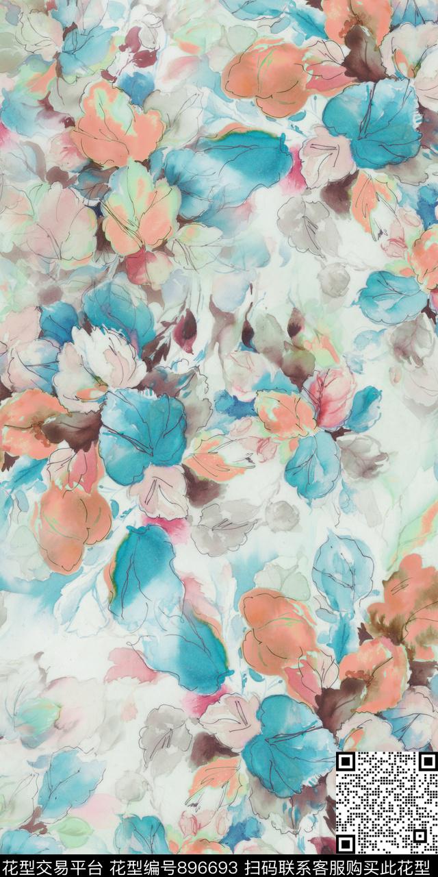 复古扎染手绘花卉数码印花华亿平台下载（图片编号: 896693） - 瓦栏（Walan）