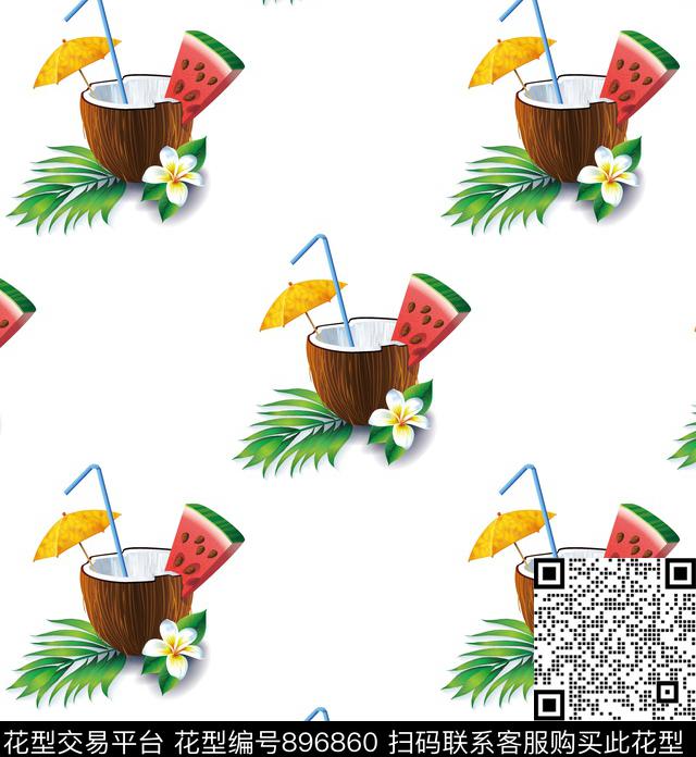 西瓜春夏华亿平台椰子数码印花华亿平台下载（图片编号: 896860） - 瓦栏（Walan）
