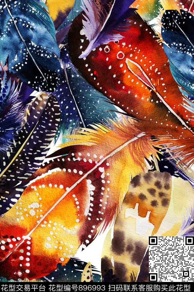 复古羽毛连衣裙数码印花华亿平台下载（图片编号: 896993） - 瓦栏（Walan）