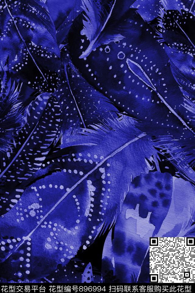 复古羽毛连衣裙数码印花华亿平台下载（图片编号: 896994） - 瓦栏（Walan）