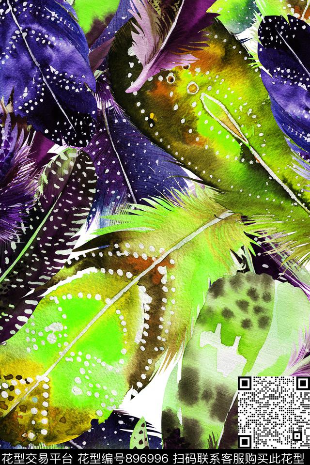 复古羽毛连衣裙数码印花华亿平台下载（图片编号: 896996） - 瓦栏（Walan）