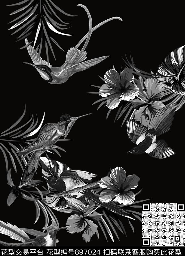 花鸟男装热带数码印花华亿平台下载（图片编号: 897024） - 瓦栏（Walan）
