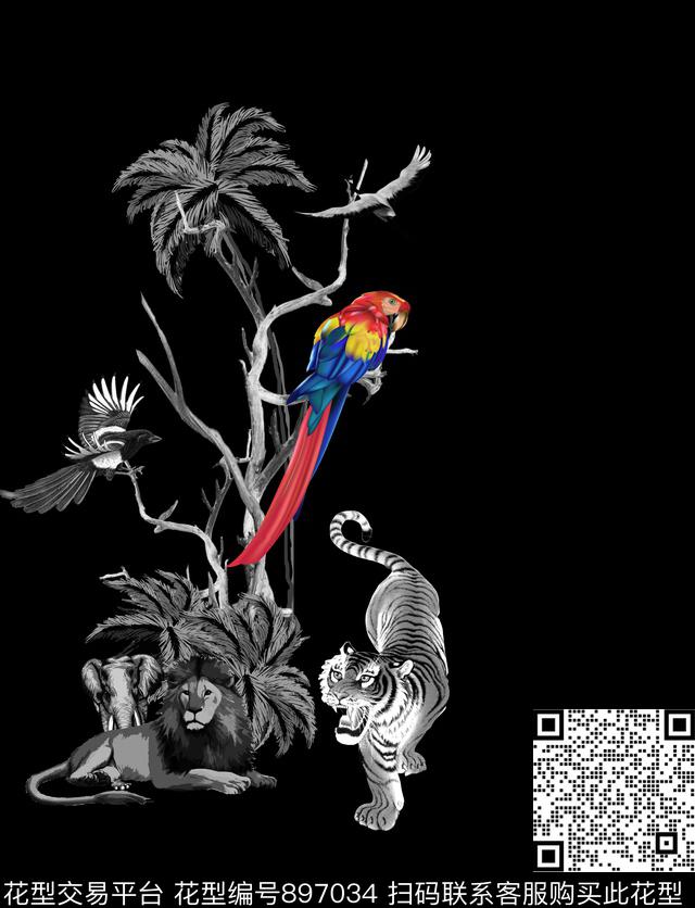狮子老虎花鸟数码印花华亿平台下载（图片编号: 897034） - 瓦栏（Walan）