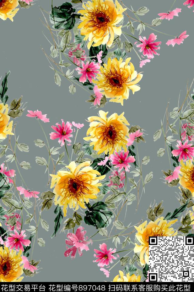 手绘花卉水彩花卉绘画数码印花华亿平台下载（图片编号: 897048） - 瓦栏（Walan）